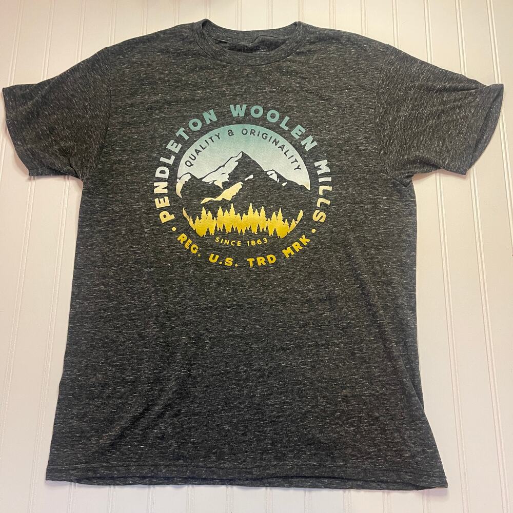 Pendleton Wollen Mills Heathered Gray Crew Neck T Shirt Size Adult Unisex Medium